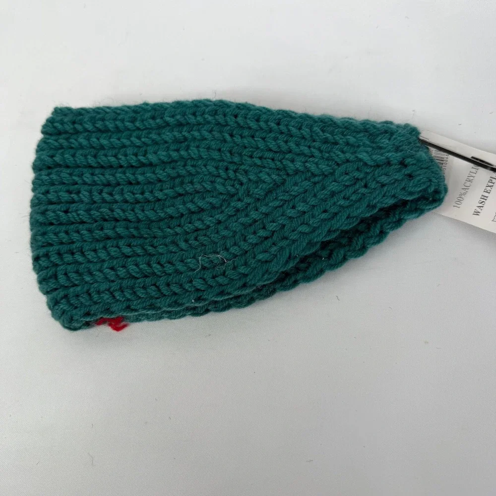 Floral Rose Embroidered Knit Ear Warmer Headband Teal Green Winter Headwrap NEW